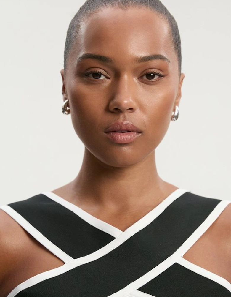 Plus Size Bandage Knit Contrast Cross Front Dress