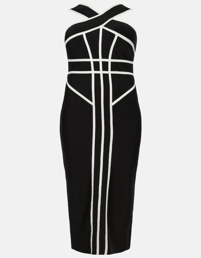 Plus Size Bandage Knit Contrast Cross Front Dress