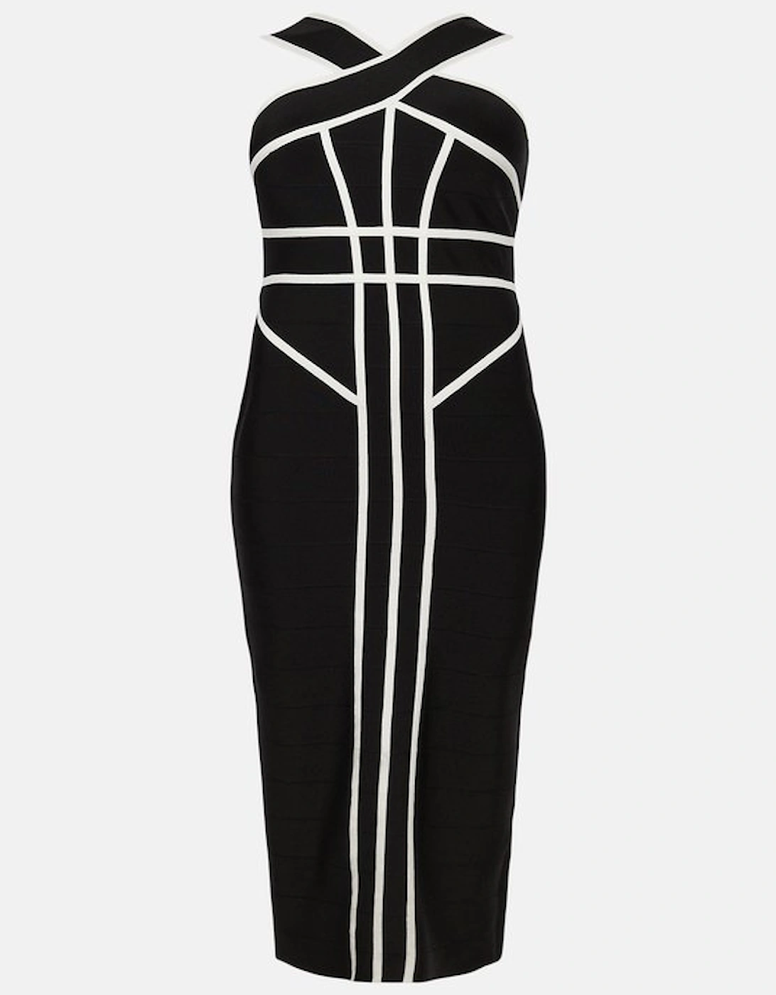 Plus Size Bandage Knit Contrast Cross Front Dress