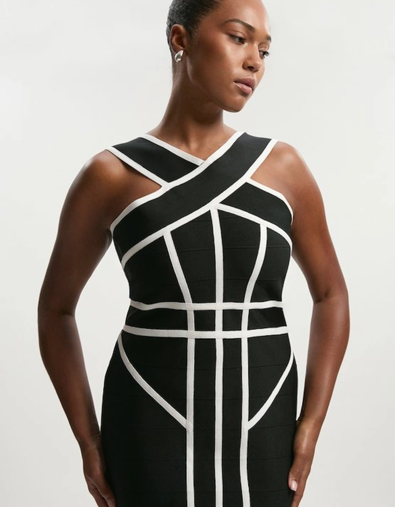 Plus Size Bandage Knit Contrast Cross Front Dress