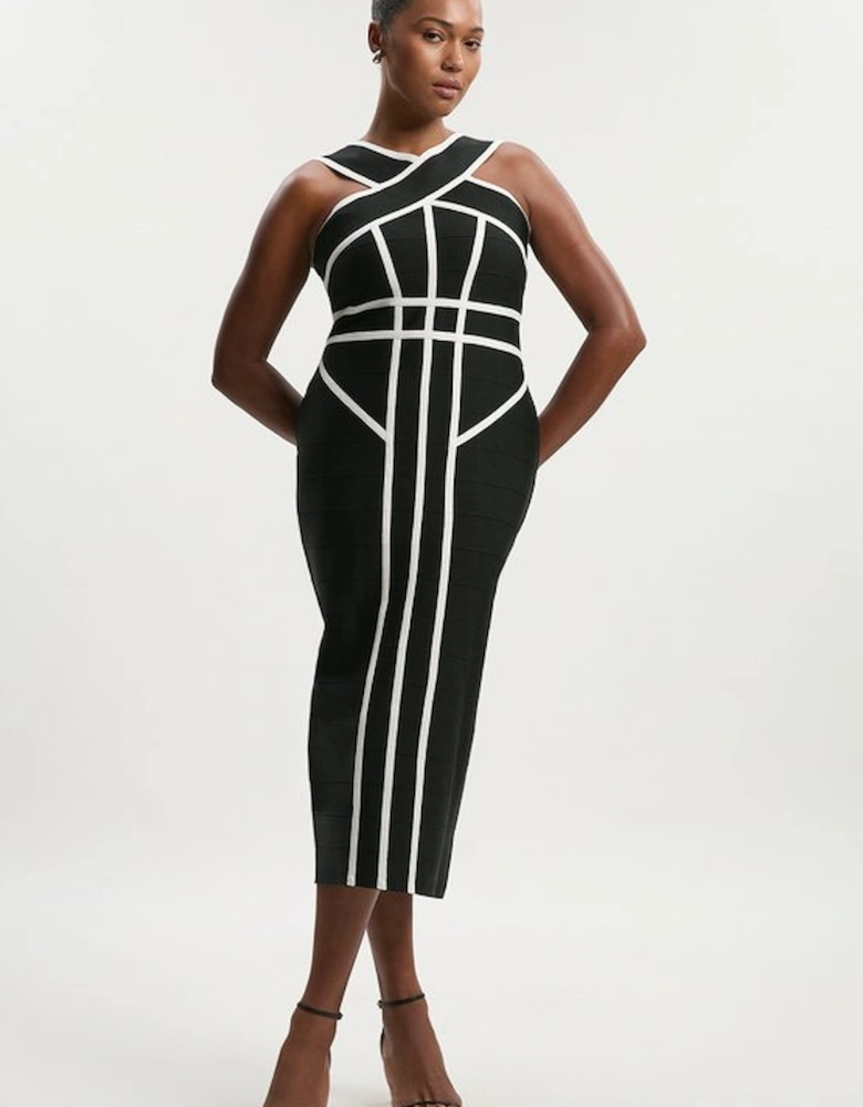 Plus Size Bandage Knit Contrast Cross Front Dress
