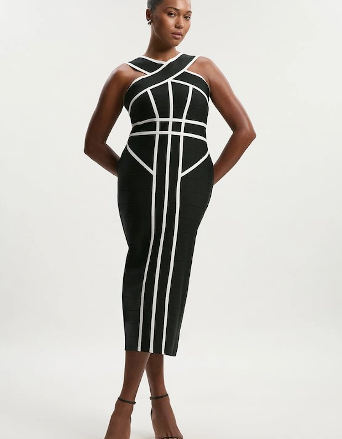 Plus Size Bandage Knit Contrast Cross Front Dress, 2 of 1