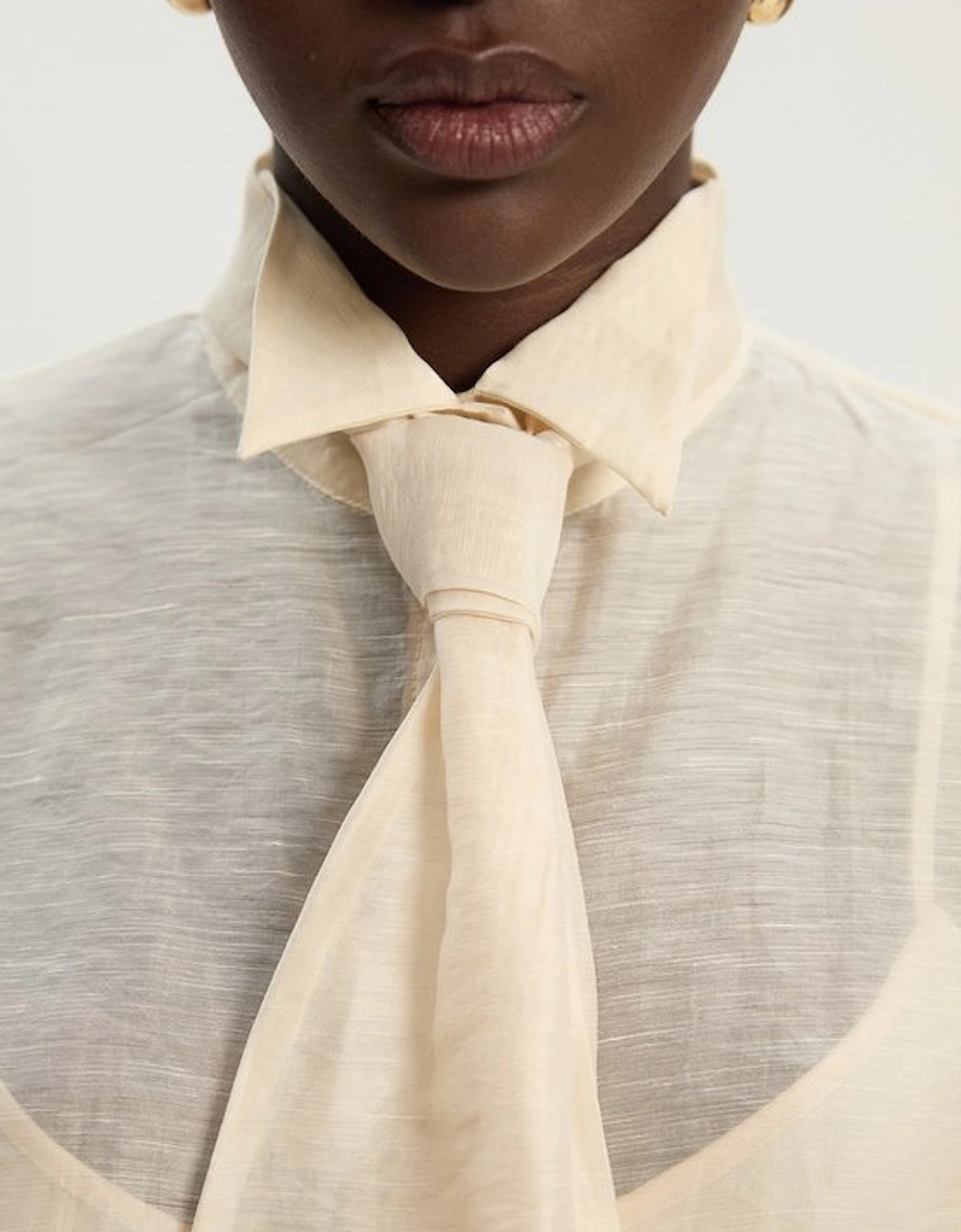 Organdie Tie Neck Woven Shirt