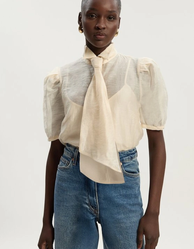 Organdie Tie Neck Woven Shirt