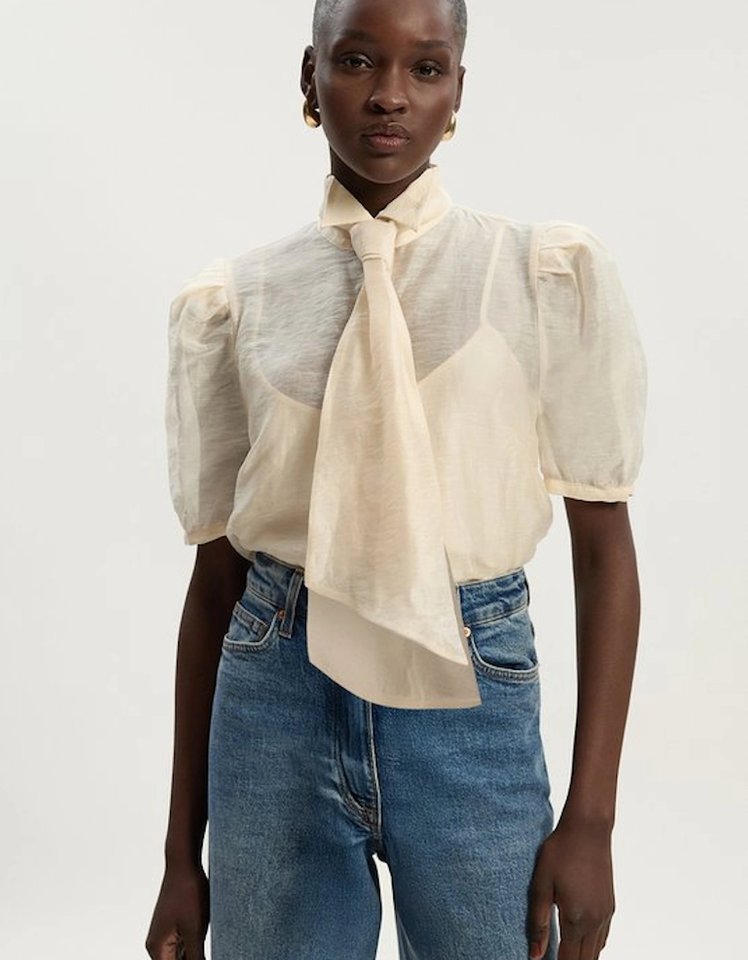 Organdie Tie Neck Woven Shirt, 5 of 4