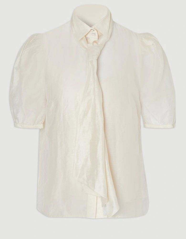 Organdie Tie Neck Woven Shirt