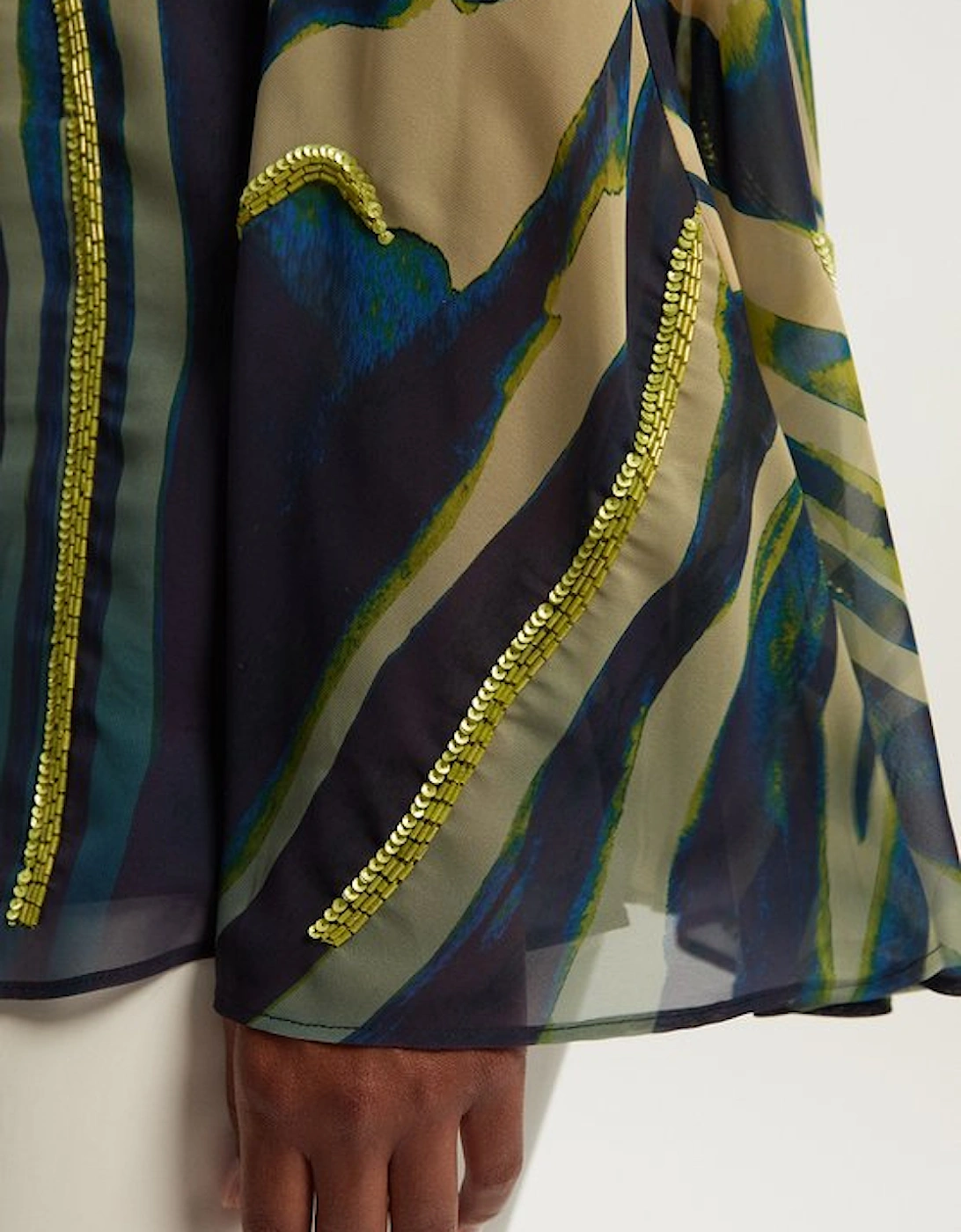 Plus Size Animal Print Georgette Embellished Woven High Neck Cape Blouse