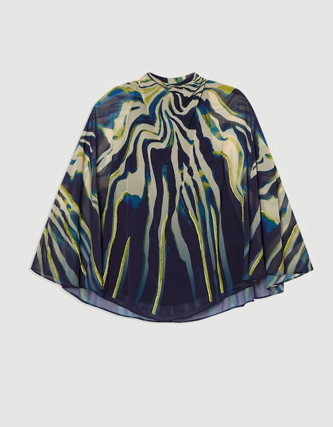 Plus Size Animal Print Georgette Embellished Woven High Neck Cape Blouse