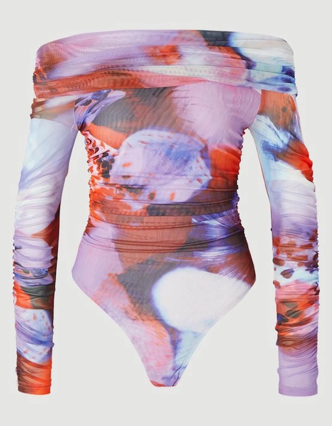 Floral Printed Mesh Off The Shoulder Bodysuit