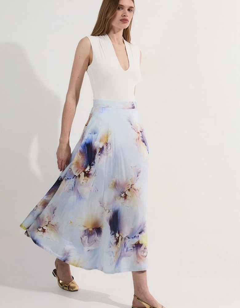 Spring Floral Silk Cotton Woven Prom Skirt
