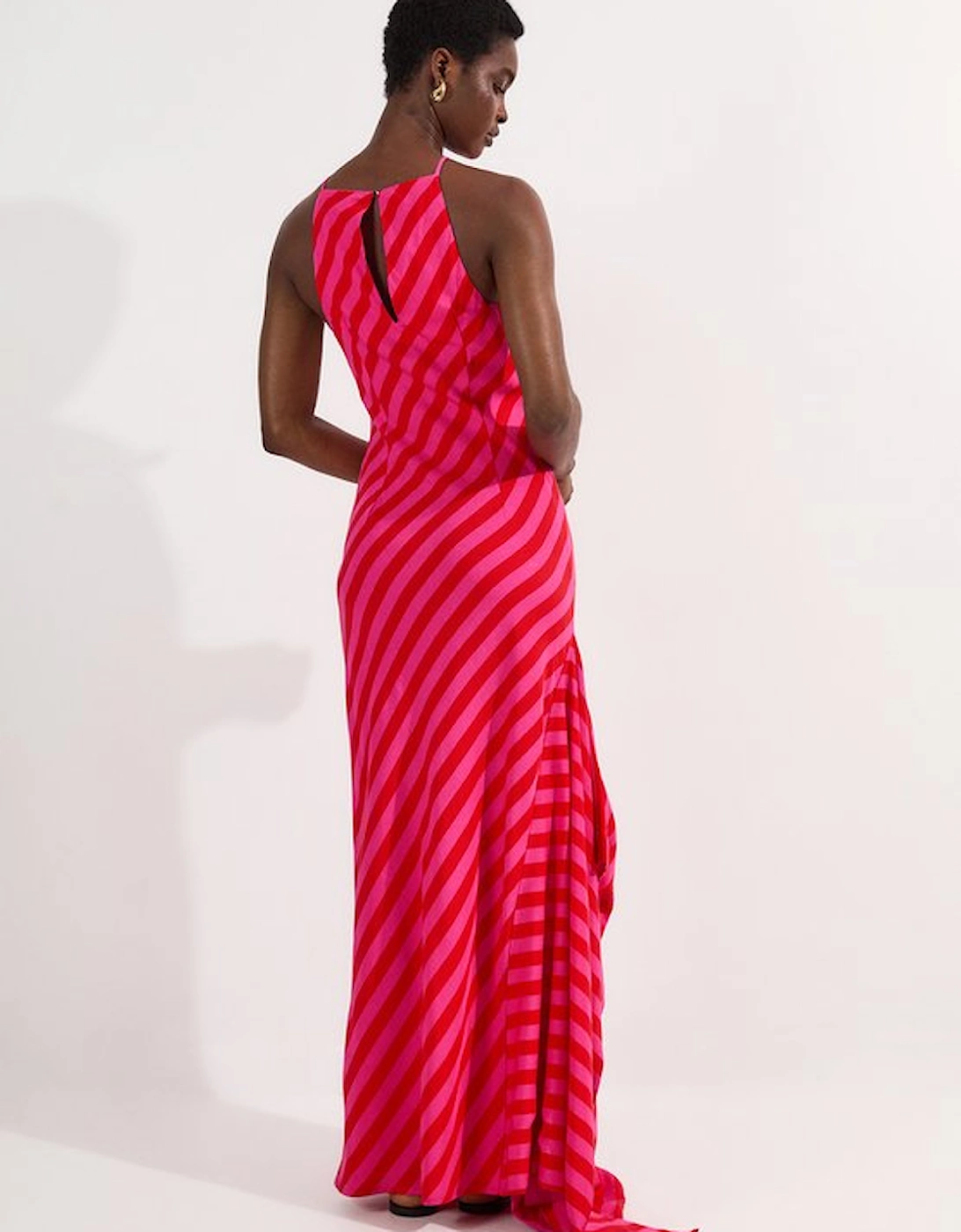 Petite Fluid Stripe Cotton Mix Woven Midi Halter Dress