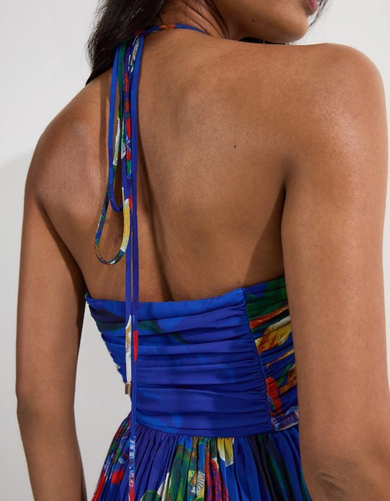 Tropical Georgette Crinkle Tiered Halterneck Top
