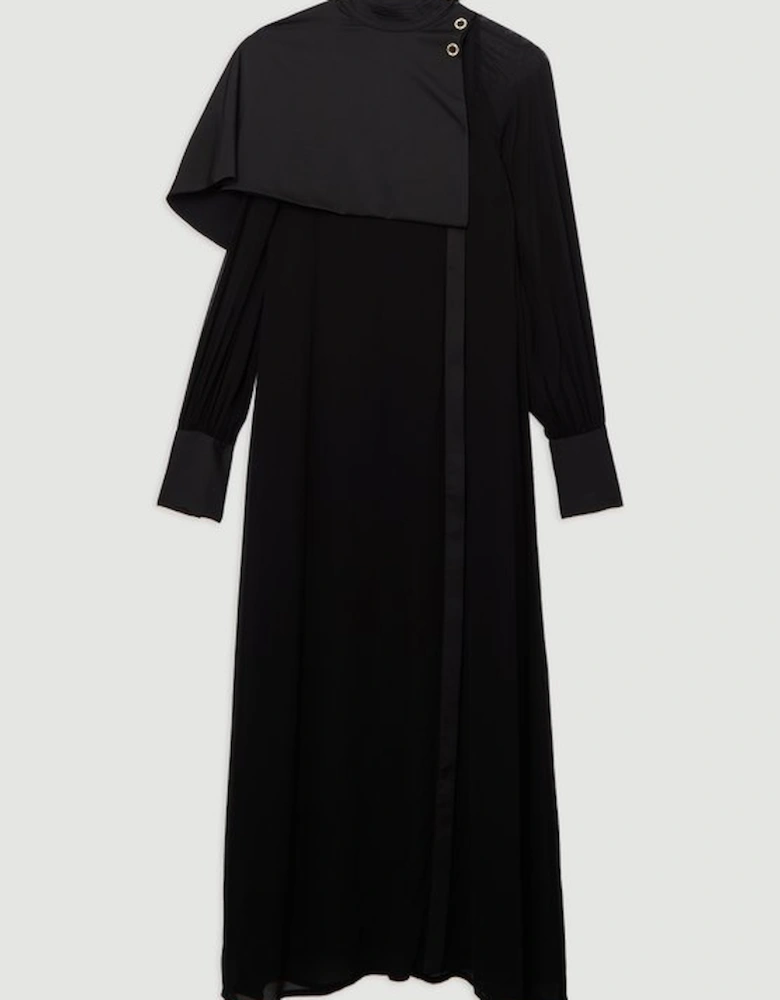 Military Sheer  Cape Detail Woven Maxi Dress