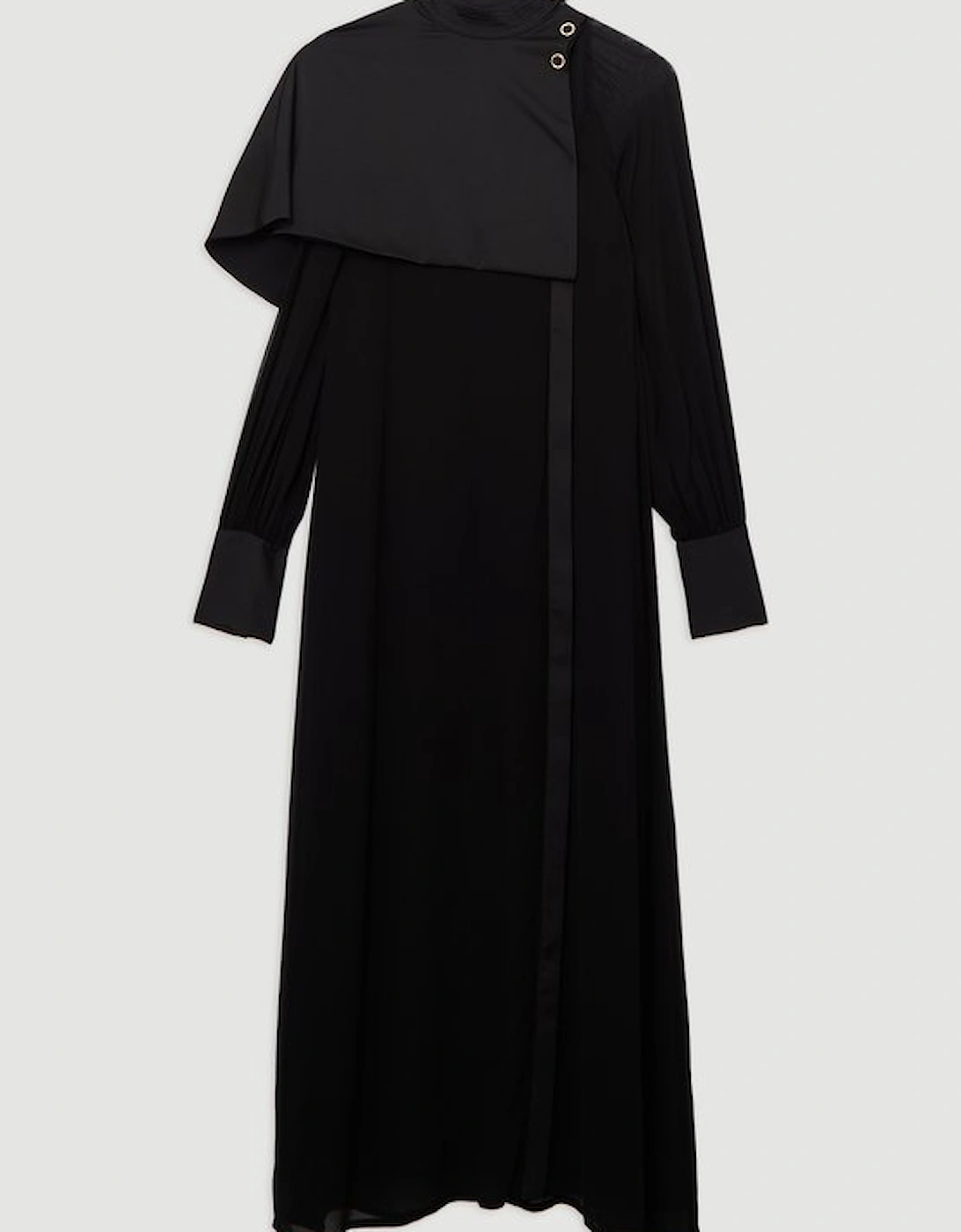 Military Sheer  Cape Detail Woven Maxi Dress