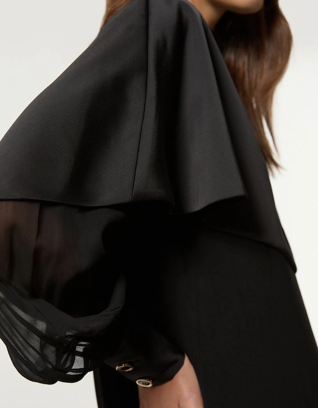 Military Sheer  Cape Detail Woven Maxi Dress