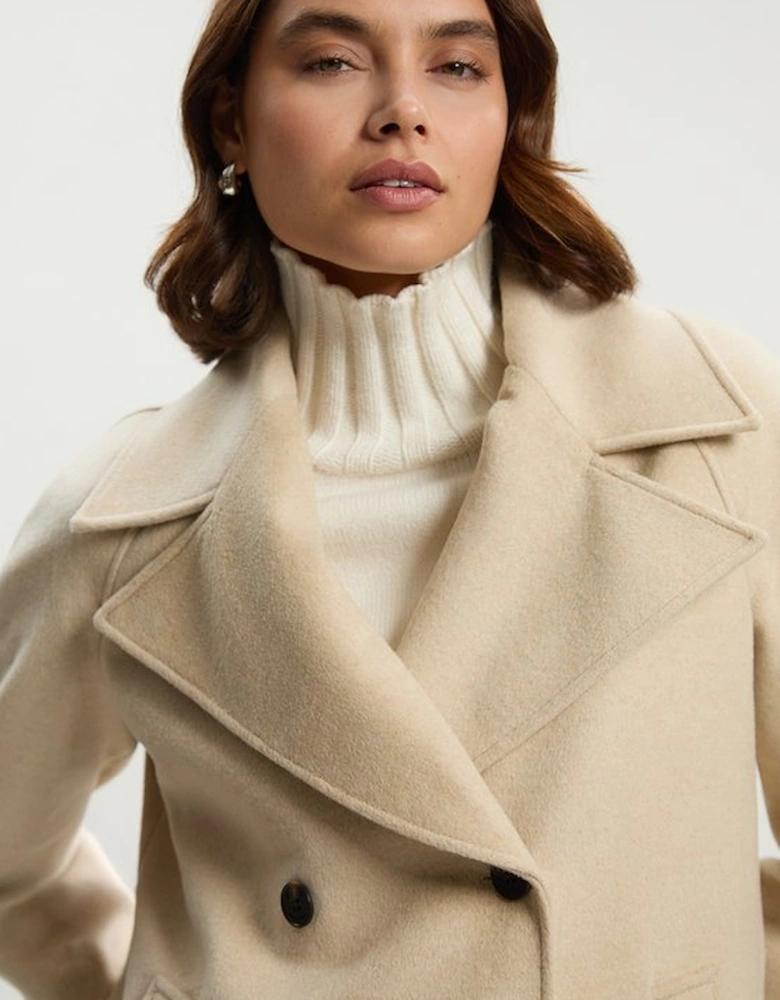 Tailored Brushed Wool Double Breasted Short Pea Coat