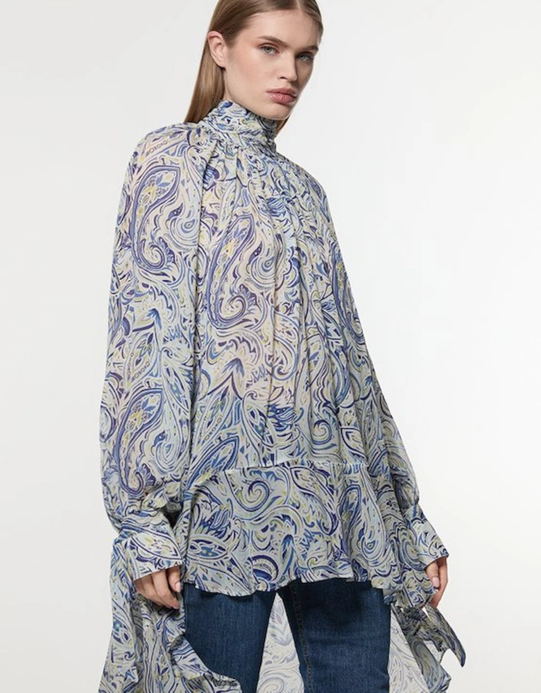 Viscose Crinkle Paisley Frill Detail Tunic