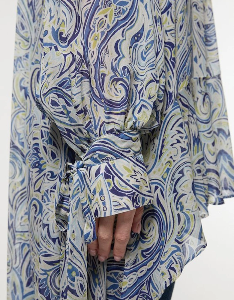 Viscose Crinkle Paisley Frill Detail Tunic