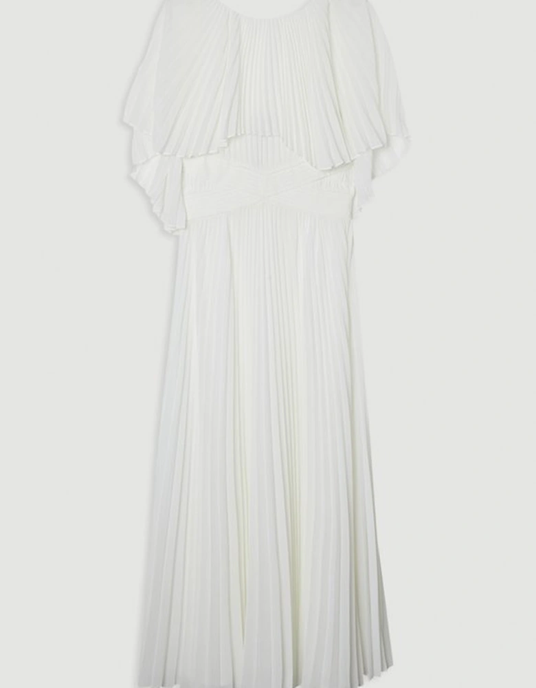 Tall Pleated Cape Sleeve Low Back Maxi Dress