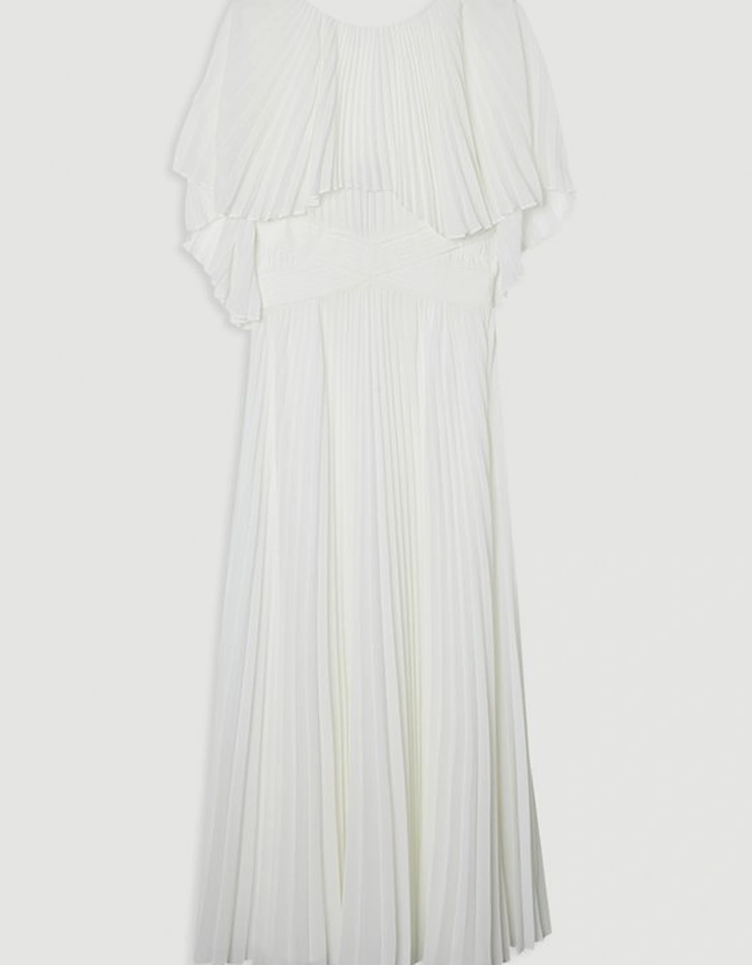 Tall Pleated Cape Sleeve Low Back Maxi Dress