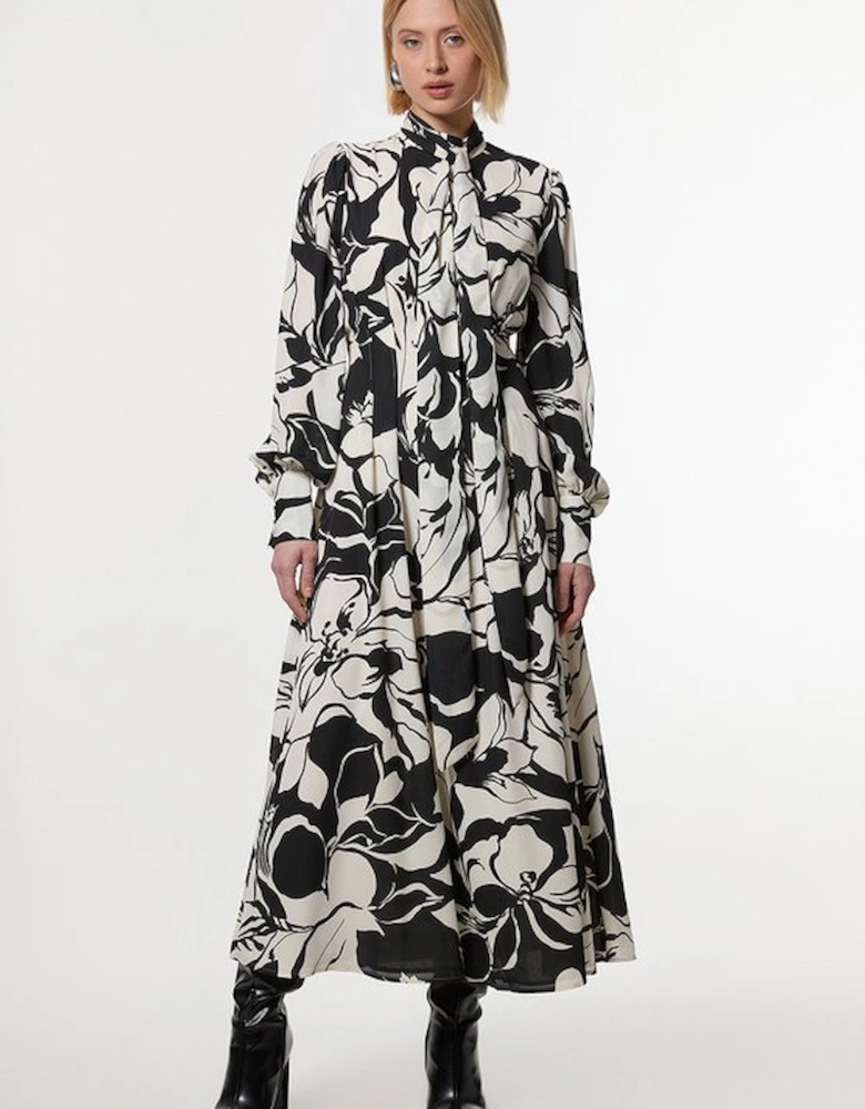 Printed Tie Neck Woven Maxi Dress