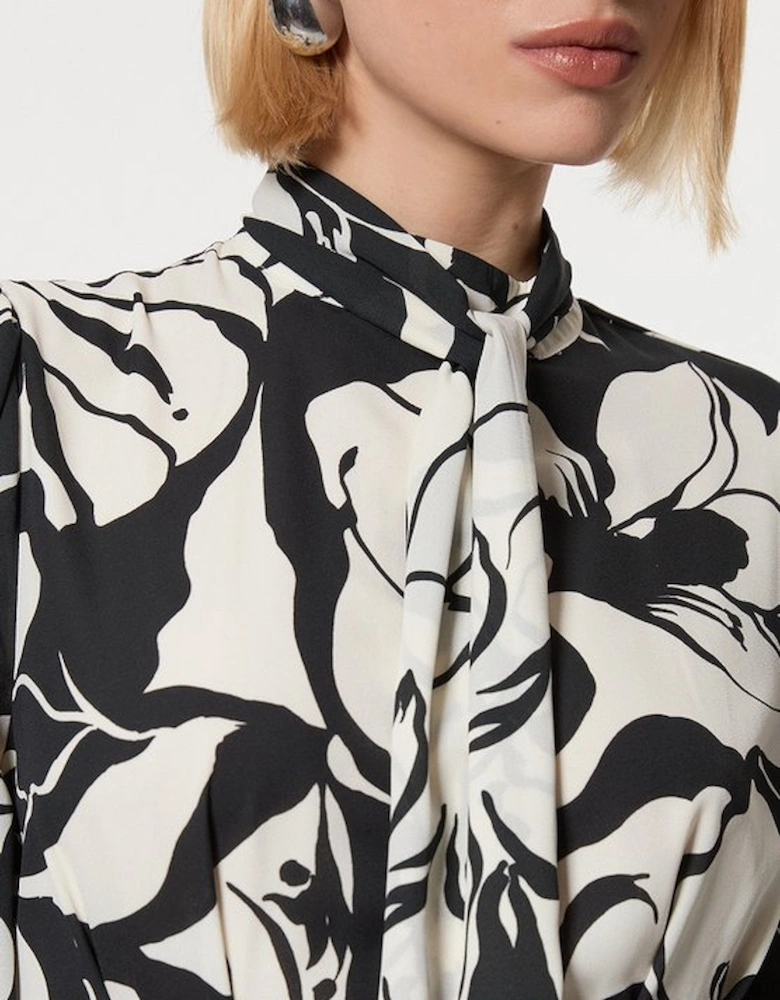 Printed Tie Neck Woven Maxi Dress
