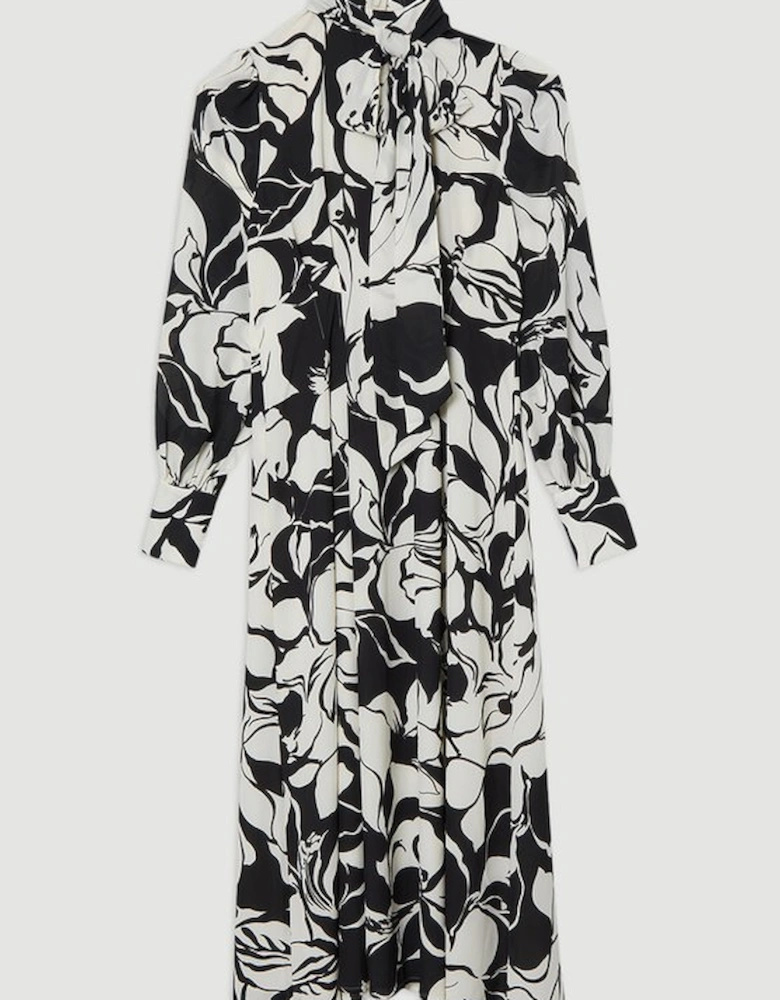 Printed Tie Neck Woven Maxi Dress