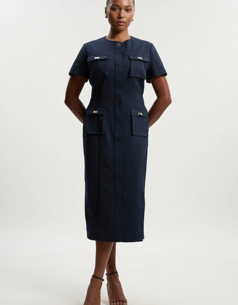 Plus Size Techno Short Sleeve Hardware Detail Woven Midi Dress