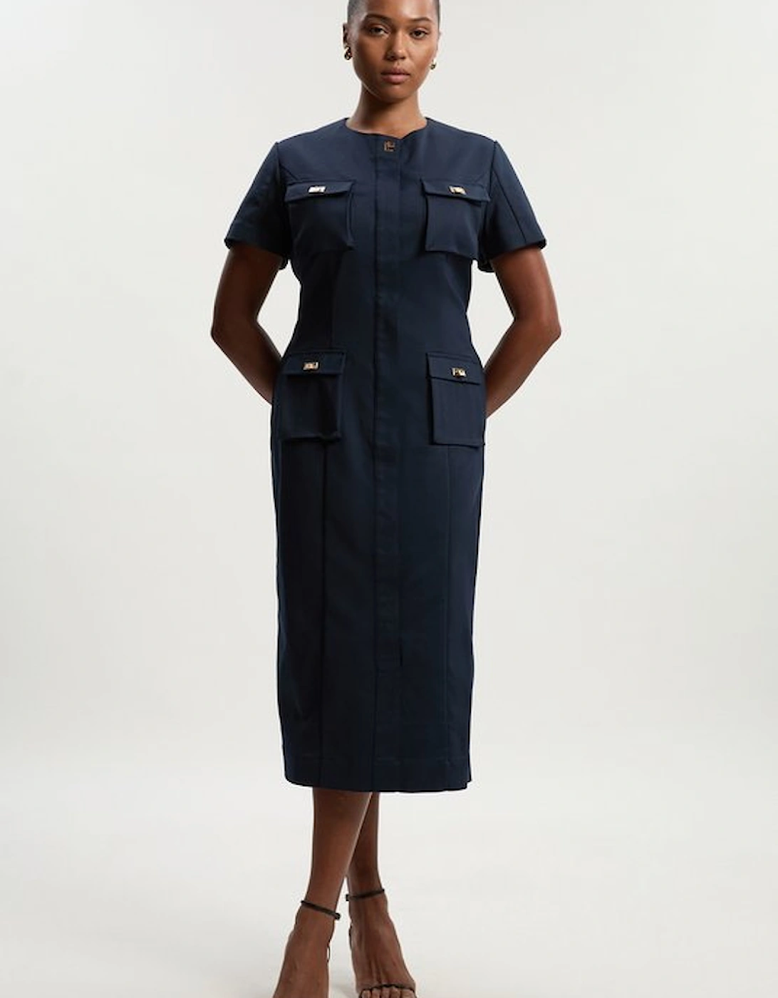 Plus Size Techno Short Sleeve Hardware Detail Woven Midi Dress, 2 of 1