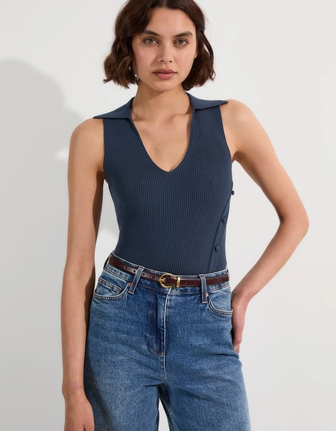 Rib Knit Tank With Button Detail, 5 of 4