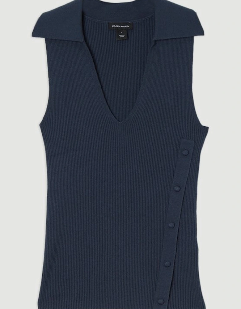 Rib Knit Tank With Button Detail