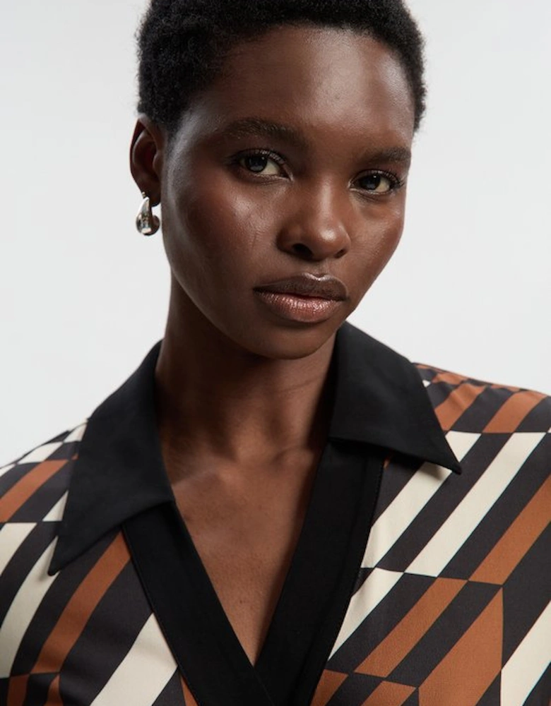 Geo Printed Jersey Crepe Tie Waist Midi Dress