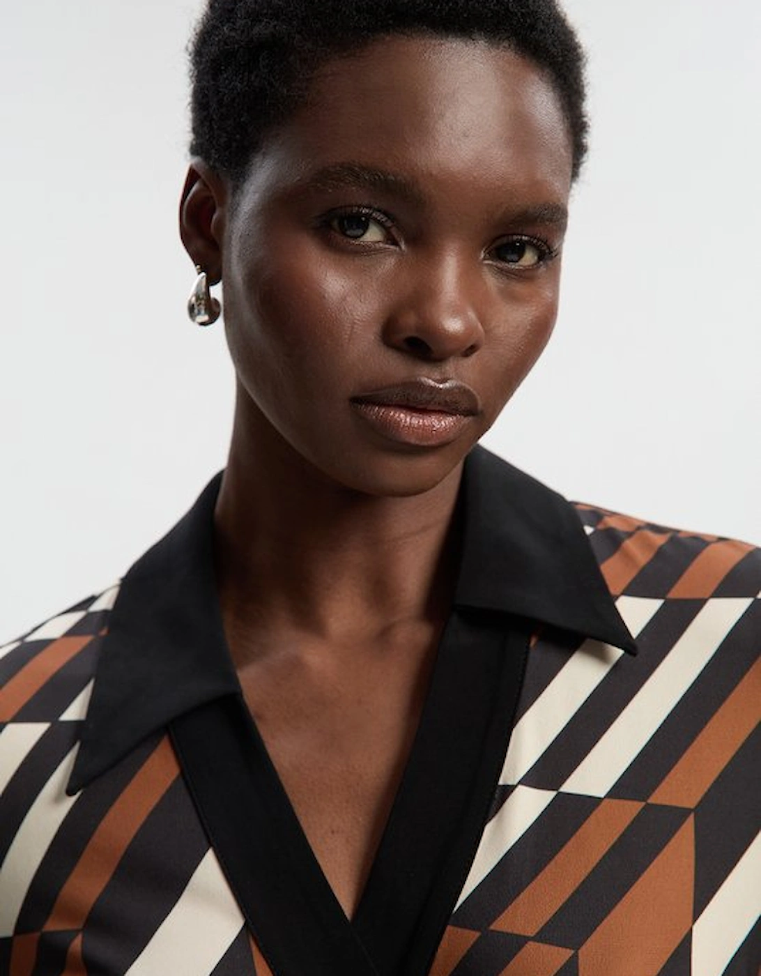 Geo Printed Jersey Crepe Tie Waist Midi Dress