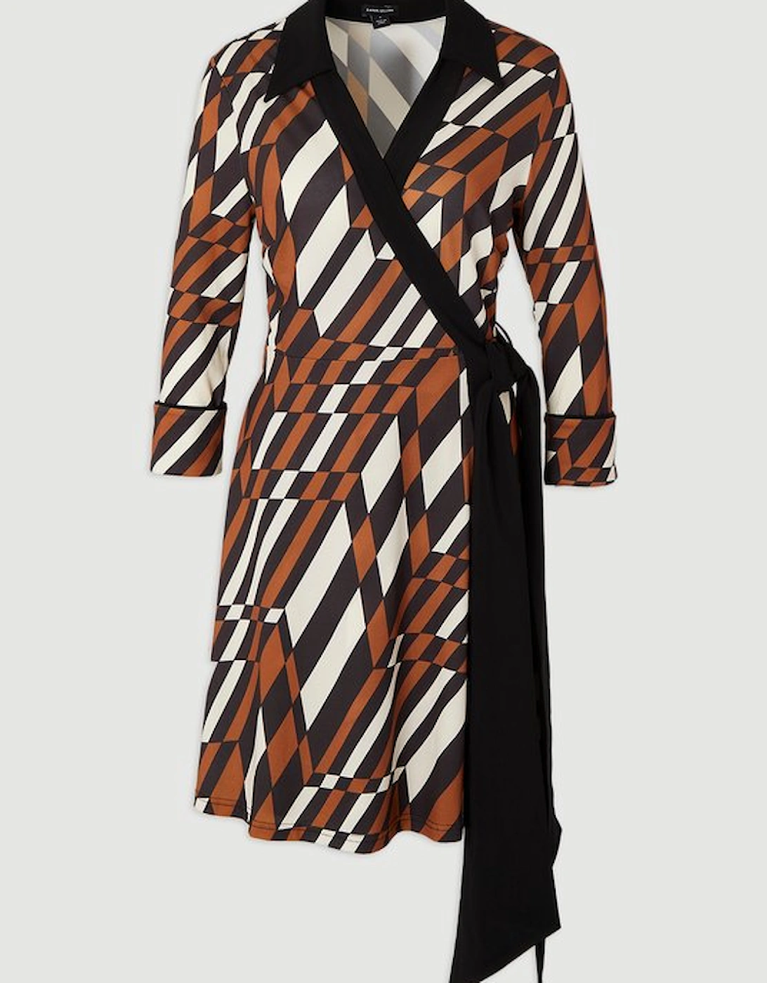 Geo Printed Jersey Crepe Tie Waist Midi Dress