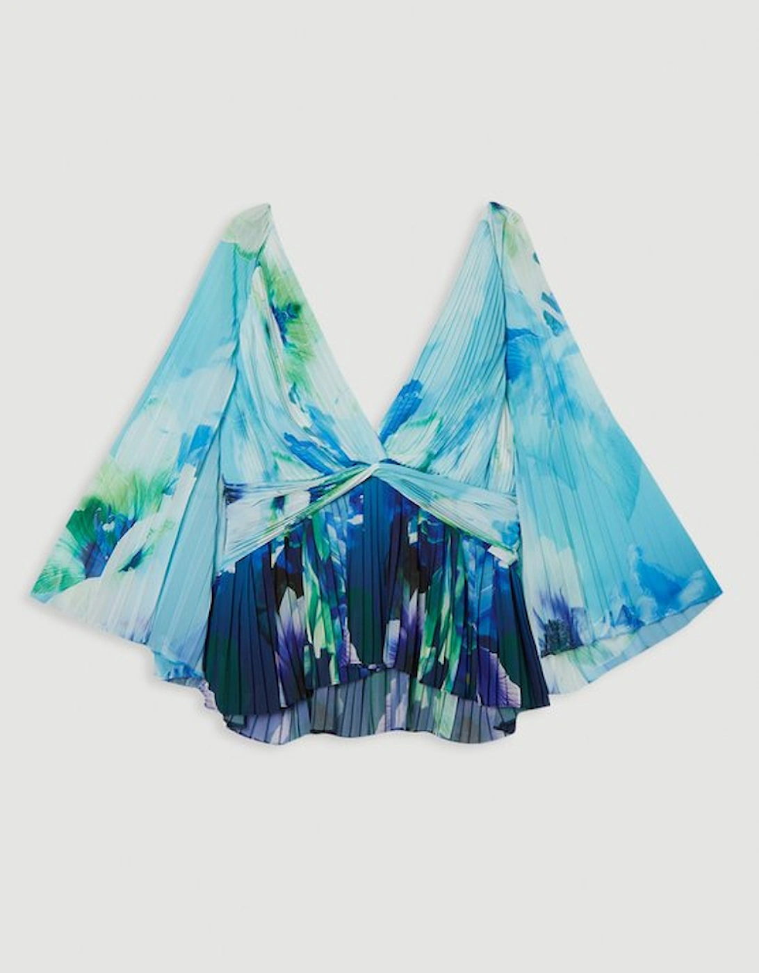 Plus Size Ombre Floral Soft Pleated Woven Blouse With Cape