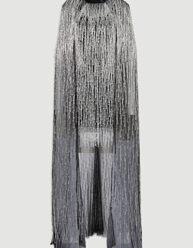 Embellished Fringe Caped Woven Mini Dress