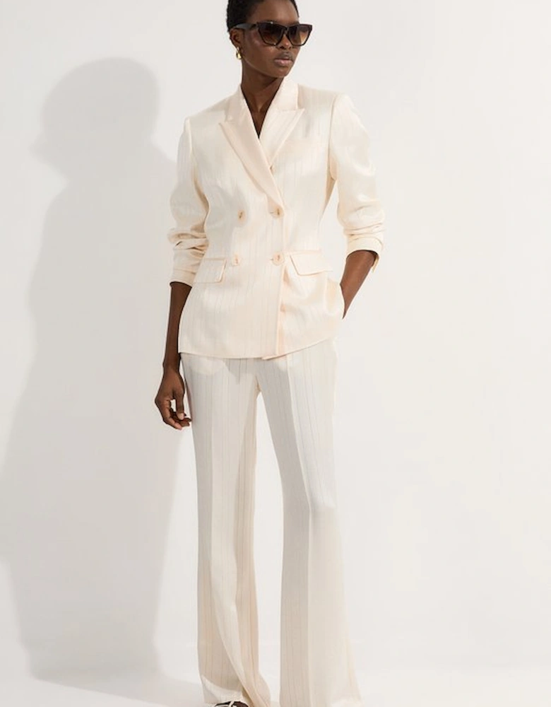 Petite Premium Satin Pinstripe Tailored Straight Leg Trouser