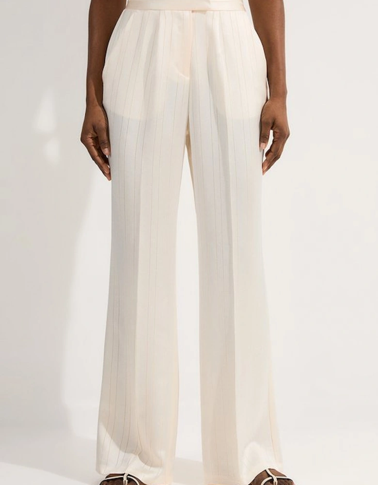 Petite Premium Satin Pinstripe Tailored Straight Leg Trouser