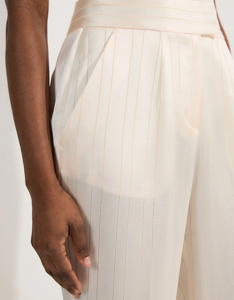 Petite Premium Satin Pinstripe Tailored Straight Leg Trouser
