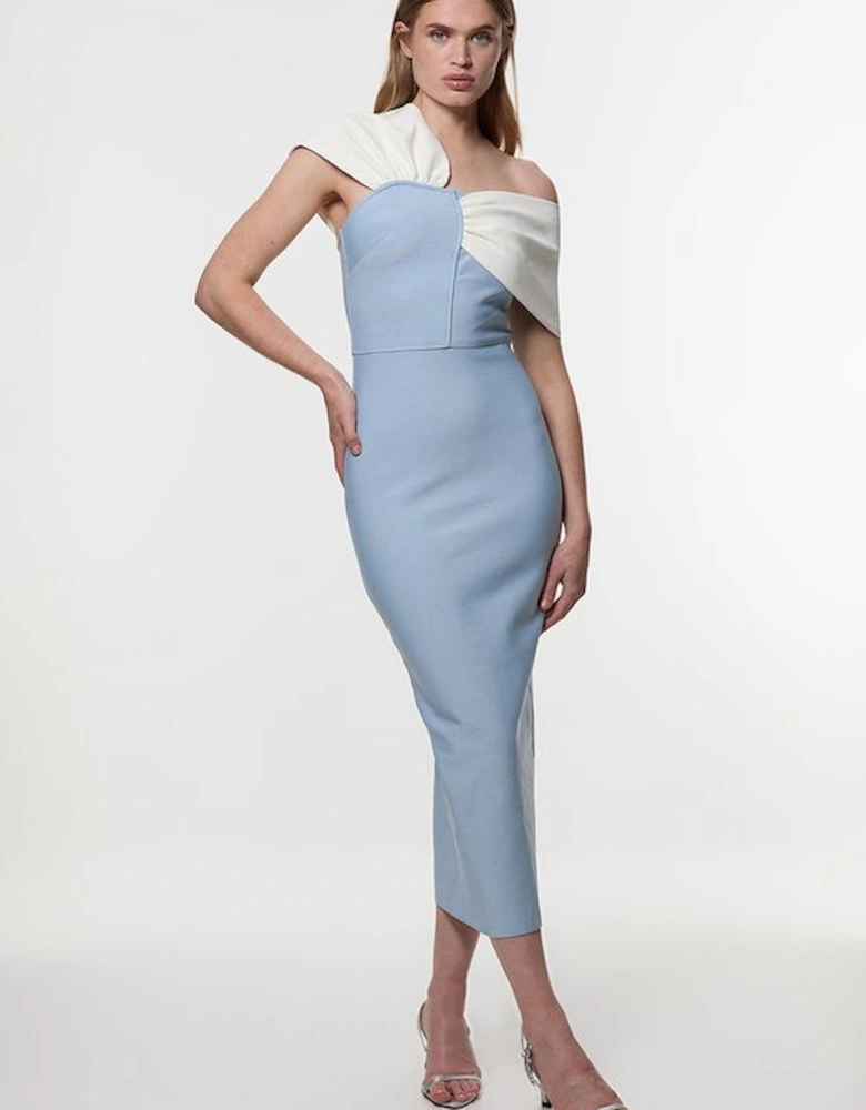 Figure Form Bandage Asymmetric Strap Knit Midi Dress