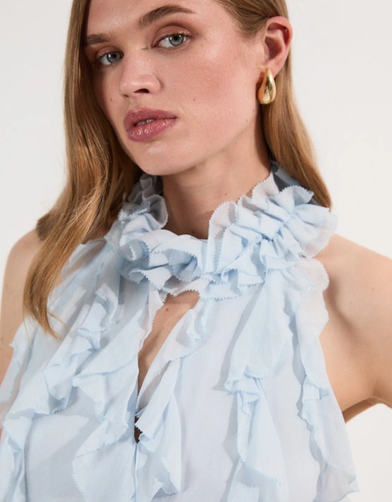 Viscose Georgette Ruffle Halter Neck Woven Top