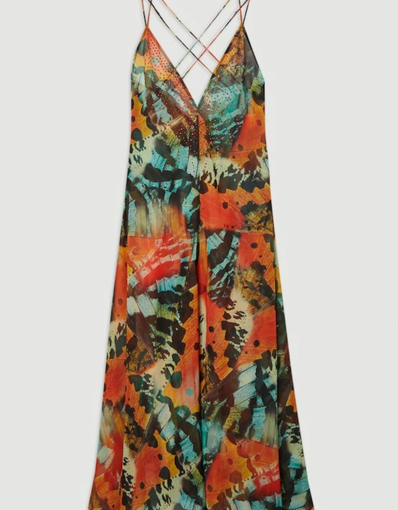 Butterfly Embellished Strappy Georgette Beach Dress