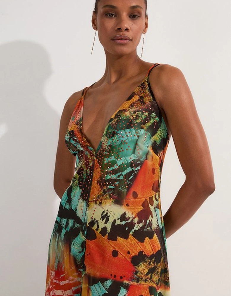 Butterfly Embellished Strappy Georgette Beach Dress