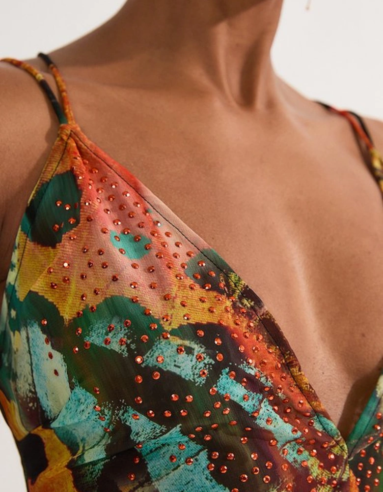 Butterfly Embellished Strappy Georgette Beach Dress