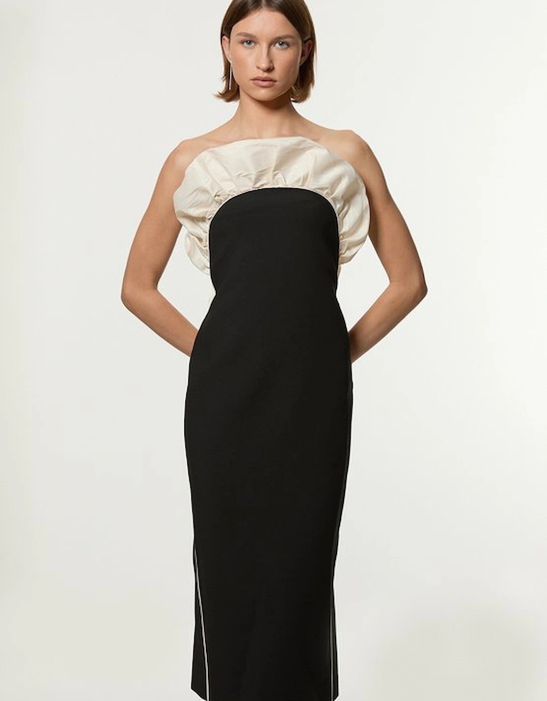 Ruffle Taffeta Compact Stretch Bandeau Tailored Midi Dress, 5 of 4