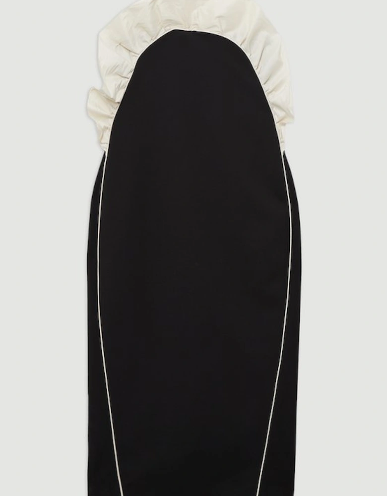 Ruffle Taffeta Compact Stretch Bandeau Tailored Midi Dress