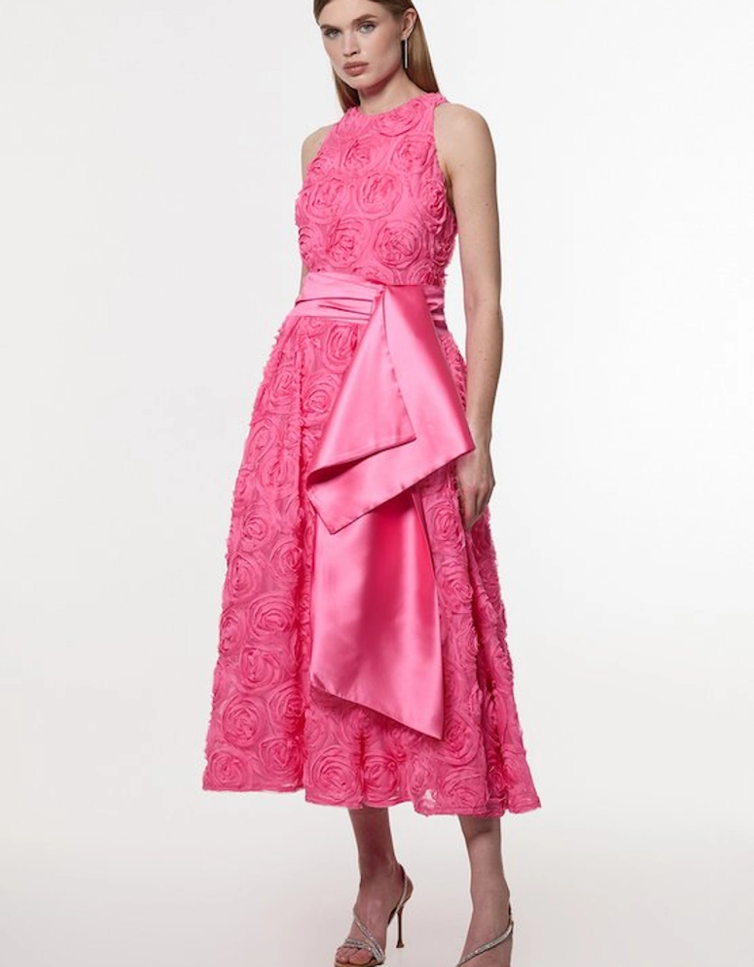 Romantic Rosette Texture Woven Prom Midi Dress, 5 of 4