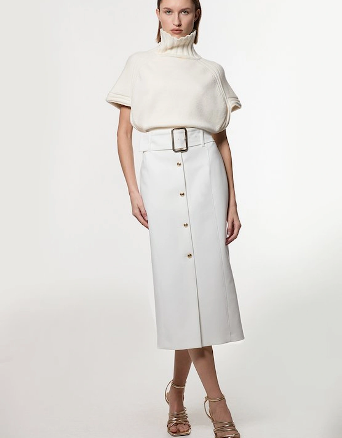 Clean Tailored Belted Pencil Midi Skirt, 5 of 4