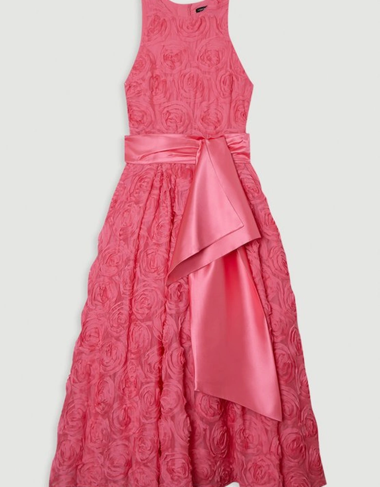 Romantic Rosette Texture Woven Prom Midi Dress