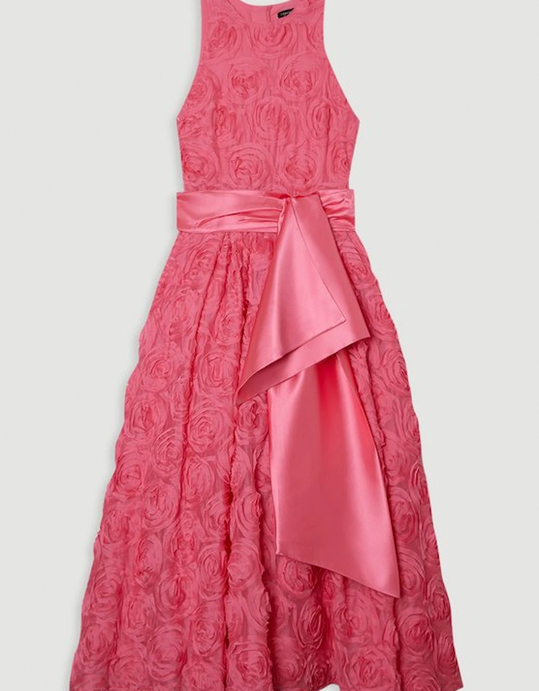 Romantic Rosette Texture Woven Prom Midi Dress